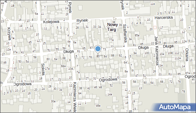 Nowy Targ, Długa, 80, mapa Nowego Targu