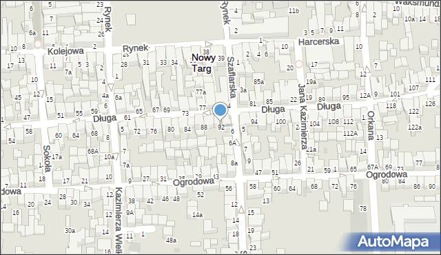 Nowy Targ, Długa, 92, mapa Nowego Targu