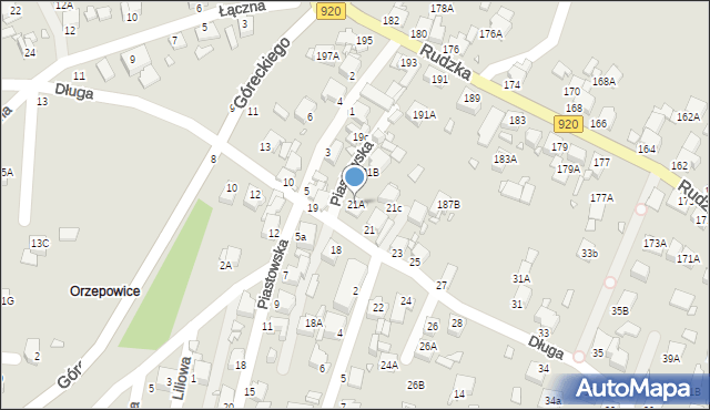 Rybnik, Długa, 21A, mapa Rybnika