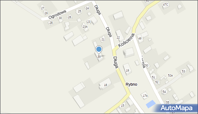 Rybno, Długa, 20, mapa Rybno