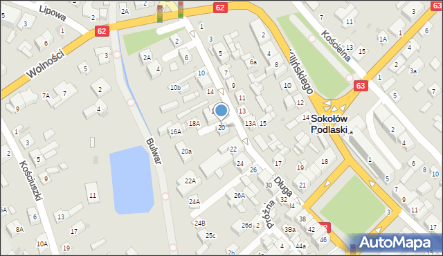 Sokołów Podlaski, Długa, 20, mapa Sokołów Podlaski