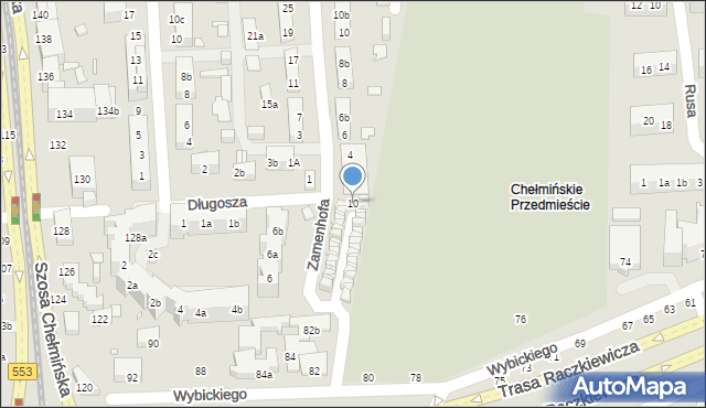 Toruń, Długosza Jana, 10, mapa Torunia
