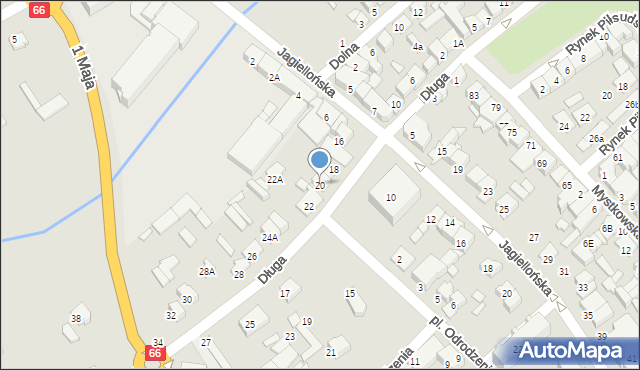 Wysokie Mazowieckie, Długa, 20, mapa Wysokie Mazowieckie