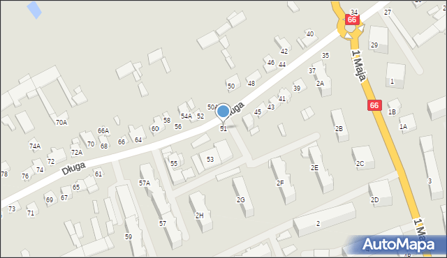 Wysokie Mazowieckie, Długa, 51, mapa Wysokie Mazowieckie