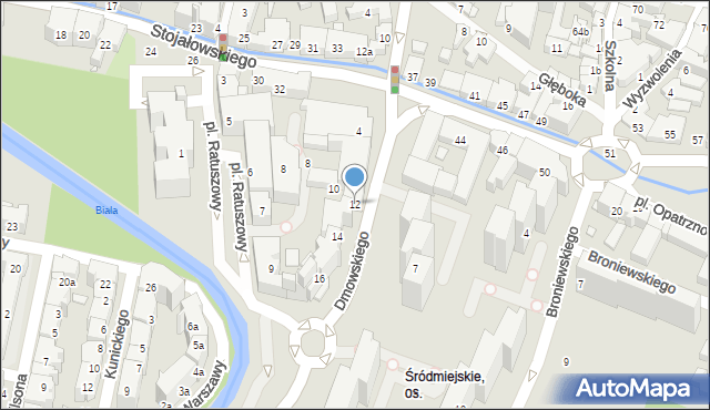 Bielsko-Biała, Dmowskiego Romana, 12, mapa Bielsko-Białej