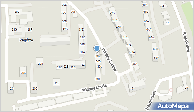 Sosnowiec, Dmowskiego Romana, 36A, mapa Sosnowca
