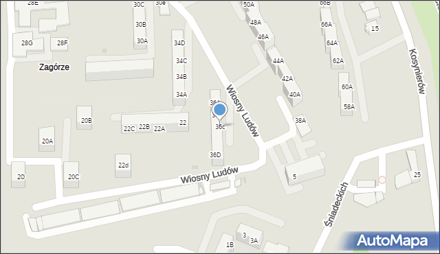 Sosnowiec, Dmowskiego Romana, 36c, mapa Sosnowca