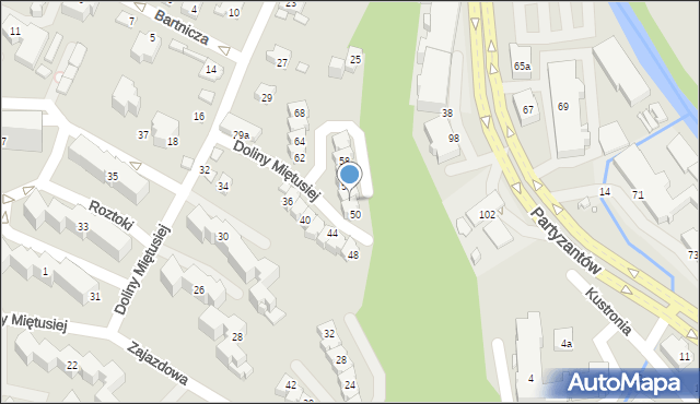 Bielsko-Biała, Doliny Miętusiej, 52, mapa Bielsko-Białej