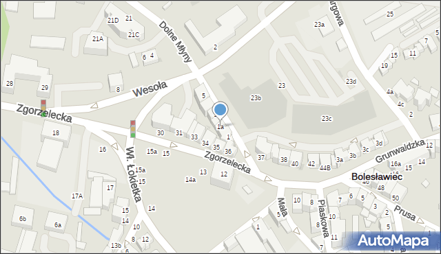 Bolesławiec, Dolne Młyny, 1a, mapa Bolesławca