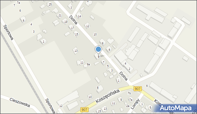 Boronów, Dolna, 9, mapa Boronów