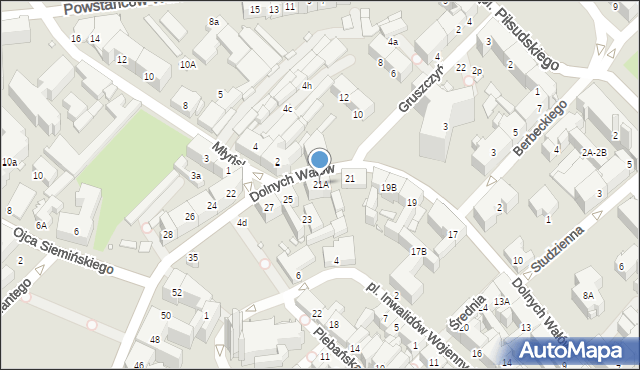 Gliwice, Dolnych Wałów, 21A, mapa Gliwic