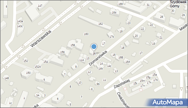 Kielce, Domaniówka, 15, mapa Kielc