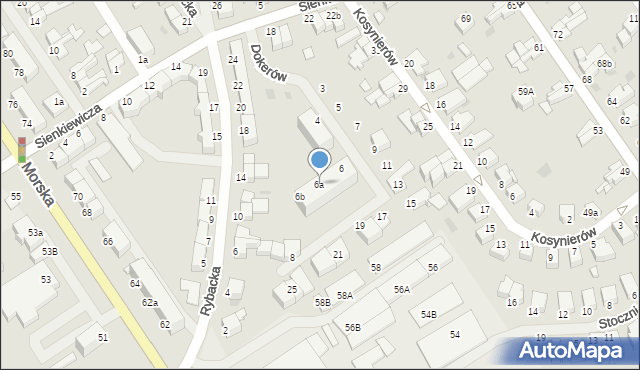 Koszalin, Dokerów, 6a, mapa Koszalina