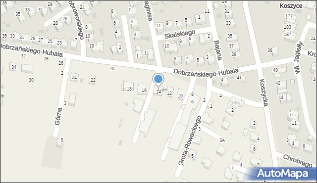 Koszyce Wielkie, Dobrzańskiego-Hubala Henryka, mjr., 14, mapa Koszyce Wielkie