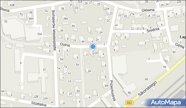 Łapy, Dolna, 1, mapa Łapy