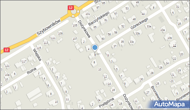 Leszno, Dożynkowa, 6, mapa Leszno