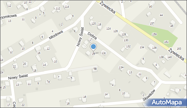 Łodygowice, Dobra, 15, mapa Łodygowice