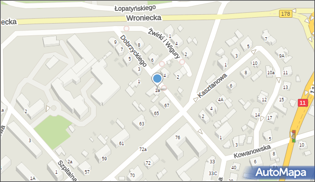 Oborniki, Dobrzyckiego Mikołaja, mjr., 1a, mapa Oborniki