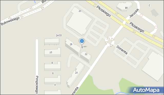 Olsztyn, Dorantta Stanisława, dr., 8, mapa Olsztyna