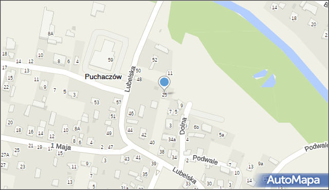Puchaczów, Dolna, 25, mapa Puchaczów