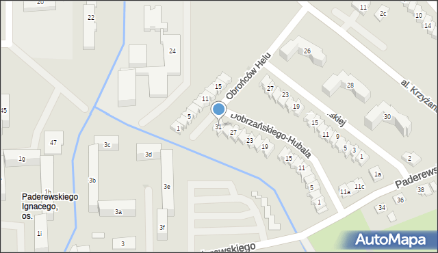 Rzeszów, Dobrzańskiego-Hubala Henryka, mjr., 31, mapa Rzeszów