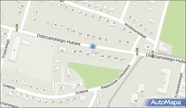 Sosnowiec, Dobrzańskiego-Hubala Henryka, mjr., 102, mapa Sosnowca