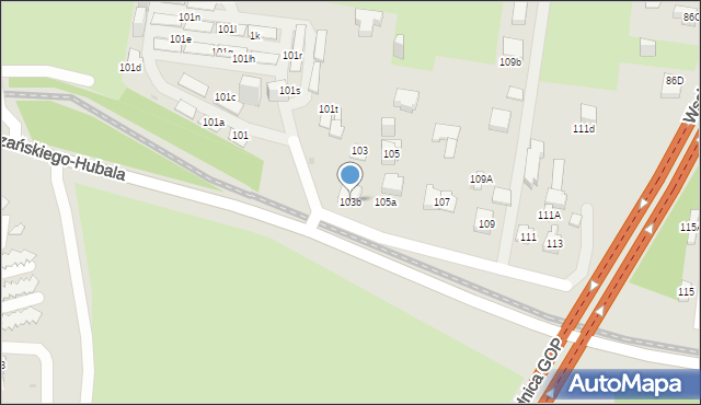 Sosnowiec, Dobrzańskiego-Hubala Henryka, mjr., 103b, mapa Sosnowca