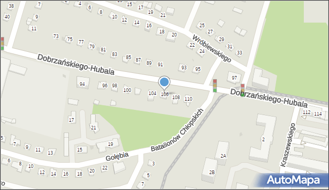 Sosnowiec, Dobrzańskiego-Hubala Henryka, mjr., 106, mapa Sosnowca