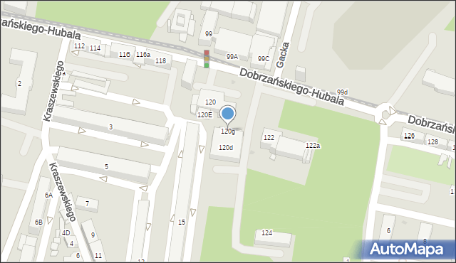 Sosnowiec, Dobrzańskiego-Hubala Henryka, mjr., 120g, mapa Sosnowca