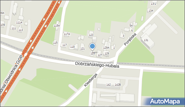 Sosnowiec, Dobrzańskiego-Hubala Henryka, mjr., 125, mapa Sosnowca