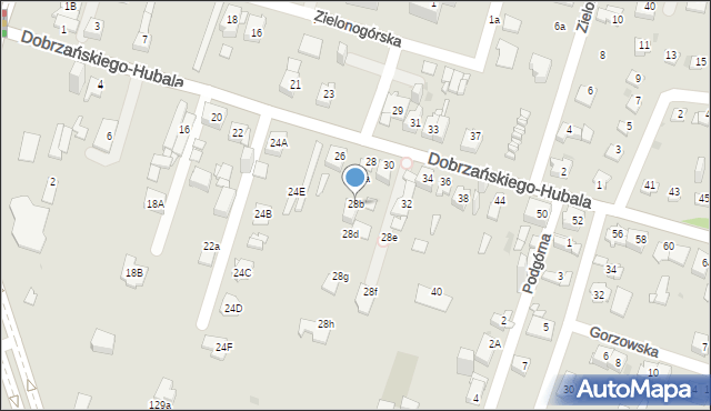 Sosnowiec, Dobrzańskiego-Hubala Henryka, mjr., 28b, mapa Sosnowca