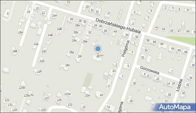 Sosnowiec, Dobrzańskiego-Hubala Henryka, mjr., 40, mapa Sosnowca