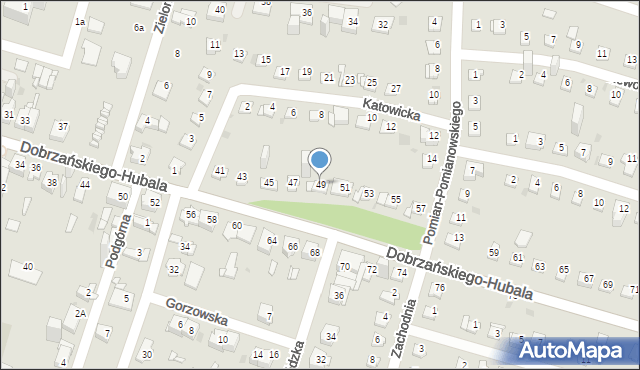 Sosnowiec, Dobrzańskiego-Hubala Henryka, mjr., 49, mapa Sosnowca