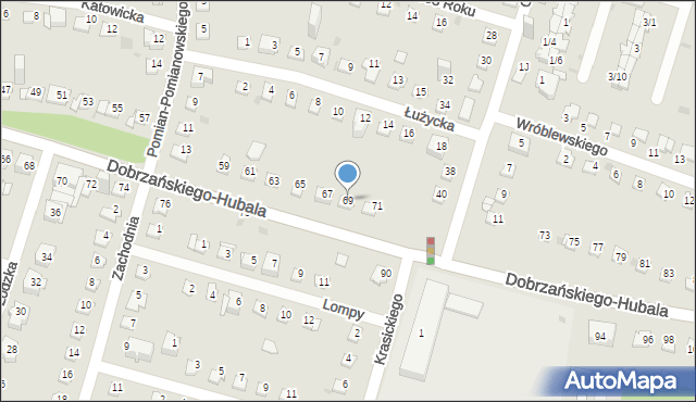 Sosnowiec, Dobrzańskiego-Hubala Henryka, mjr., 69, mapa Sosnowca