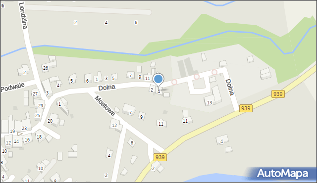 Strumień, Dolna, 4, mapa Strumień