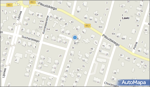 Tomaszów Lubelski, Dobrzańskiego-Hubala Henryka, mjr., 36, mapa Tomaszów Lubelski