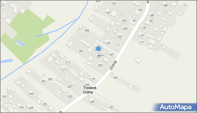 Trzeboś, Dolna, 285, mapa Trzeboś