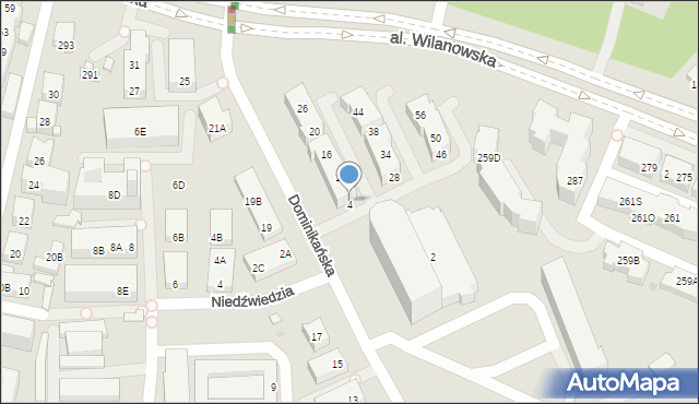 Warszawa, Dominikańska, 4, mapa Warszawy