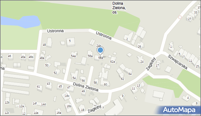 Zielona Góra, Dolina Zielona, 58a, mapa Zielona Góra