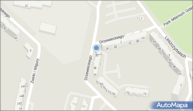 Gdańsk, Drzewieckiego Stefana, 3D, mapa Gdańska