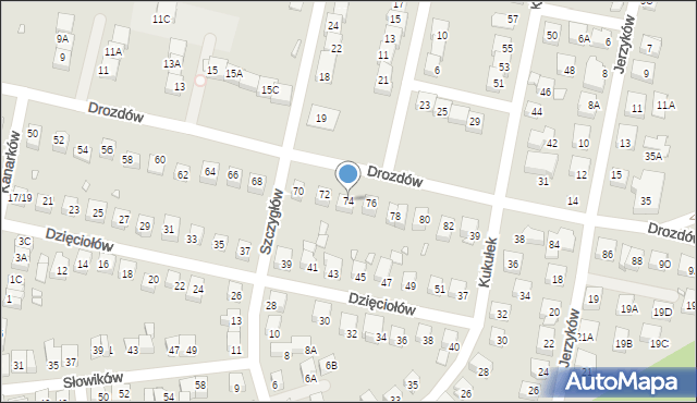 Katowice, Drozdów, 74, mapa Katowic