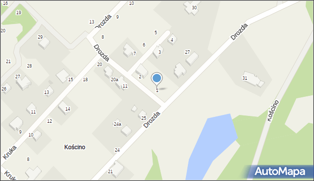 Kościno, Drozda, 1, mapa Kościno