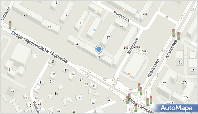 Lublin, Droga Męczenników Majdanka, 26, mapa Lublina