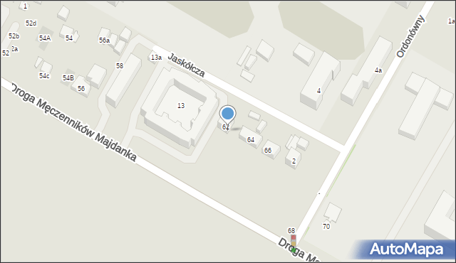 Lublin, Droga Męczenników Majdanka, 62a, mapa Lublina