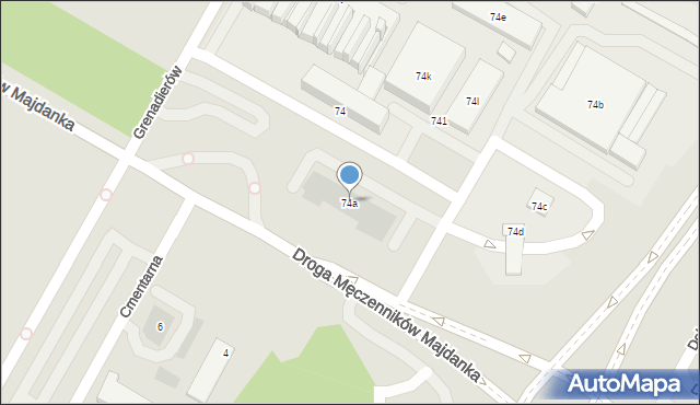 Lublin, Droga Męczenników Majdanka, 74a, mapa Lublina