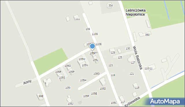 Niepołomice, Droga Królewska, 105K, mapa Niepołomice