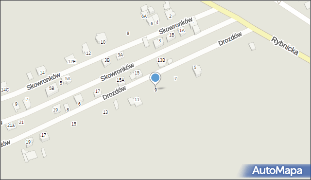 Pszczyna, Drozdów, 9, mapa Pszczyny