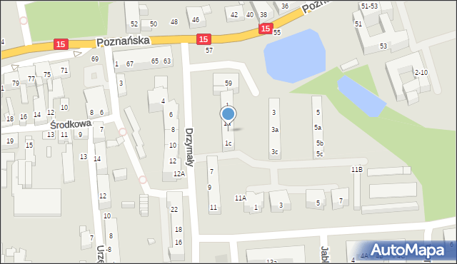 Toruń, Drzymały Michała, 1b, mapa Torunia