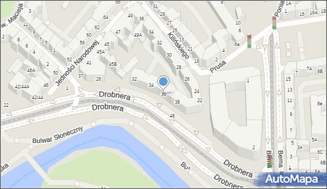 Wrocław, Drobnera Bolesława, 36, mapa Wrocławia