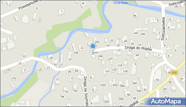 Zakopane, Droga do Rojów, 15, mapa Zakopanego